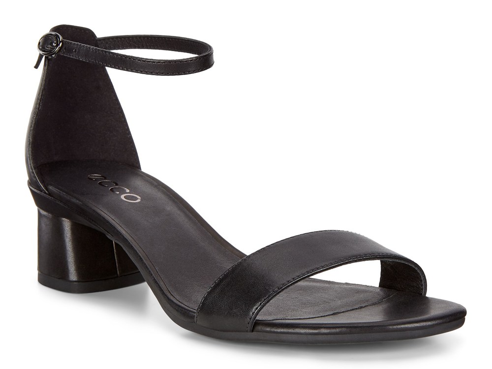 Womens Sandals - ECCO Elevate 45 Block Heel Strappy - Black - 9487LVUDH